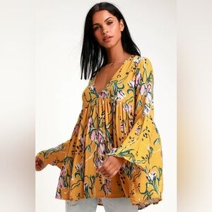 Free People Yellow Floral Blouse